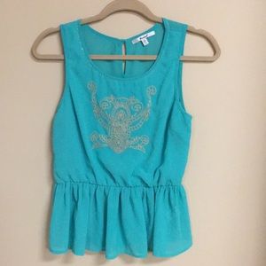 Mint Embroidered Sheer Tank